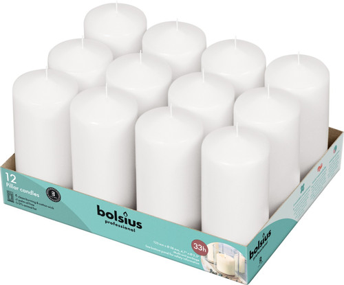 12 Bolsius Professional Pillar Candles - White (118/58mm) 12 Bolsius Professional Pillar Candles - White (118/58mm)