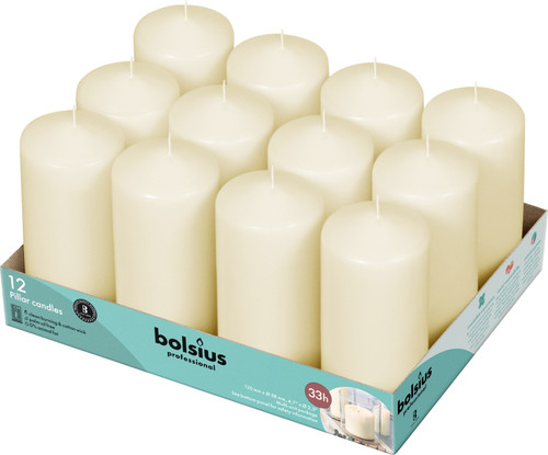 12 Bolsius Professional Pillar Candles - Ivory (118/58mm) 12 Bolsius Professional Pillar Candles - Ivory (118/58mm)