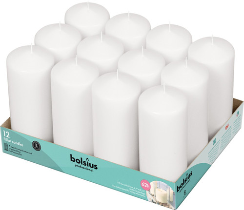 12 Bolsius Professional Pillar Candles - White (168/68mm) 12 Bolsius Professional Pillar Candles - White (168/68mm)