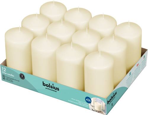 12 Bolsius Professional Pillar Candles - Ivory (128/68mm) 12 Bolsius Professional Pillar Candles - Ivory (128/68mm)