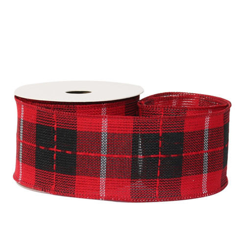 Red & Black Wire-Edged Tartan Ribbon (63mm x 10yds) Red & Black Wire-Edged Tartan Ribbon (63mm x 10yds)