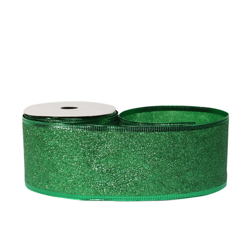 Glitter ribbon 63mm x 10 yards Green wire edge Glitter ribbon 63mm x 10 yards Green wire edge