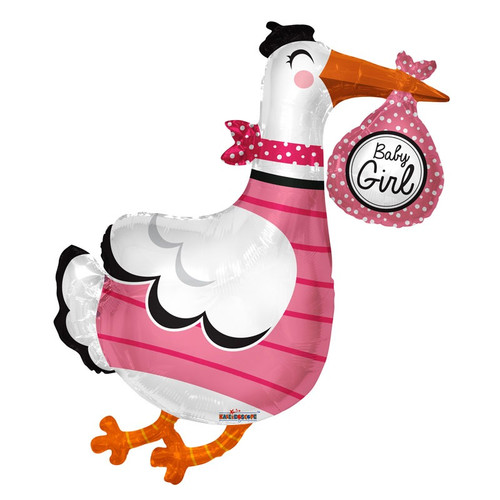 Baby Girl Stork Foil Balloon Baby Girl Stork Foil Balloon