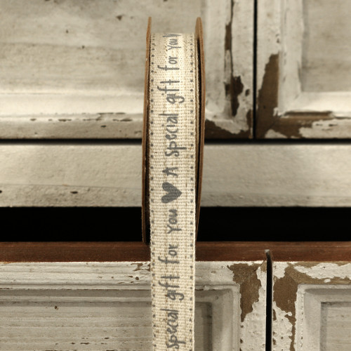 'A Special Gift for you' Grey Linen Ribbon 15mm 'A Special Gift for you' Grey Linen Ribbon 15mm