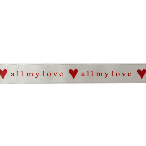 White Satin with Red All My Love Ribbon 25mm