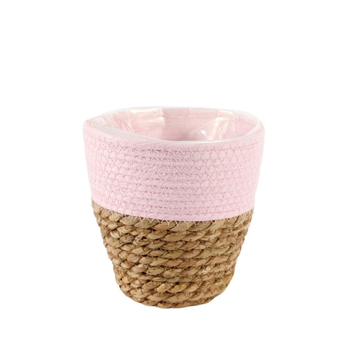 16cm Round Two Tone Seagrass and Pink Paper Basket