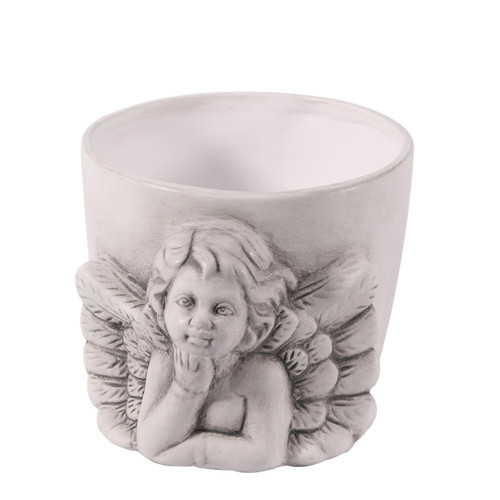 Grey Wash Ceramic Cherub Pot (15cm) Grey Wash Ceramic Cherub Pot (15cm)