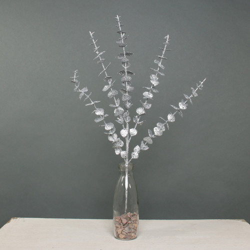 Silver Glitter Eucalyptus Stem (x5 Leaves) Silver Glitter Eucalyptus Stem (x5 Leaves)