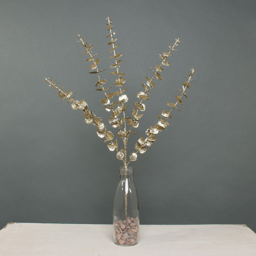 Gold Glitter Eucalyptus Stem (x5 Leaves) Gold Glitter Eucalyptus Stem (x5 Leaves)