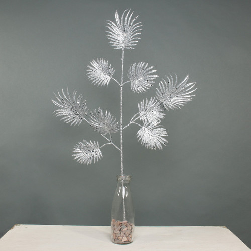 Silver Glitter Fan Palm Stem Silver Glitter Fan Palm Stem
