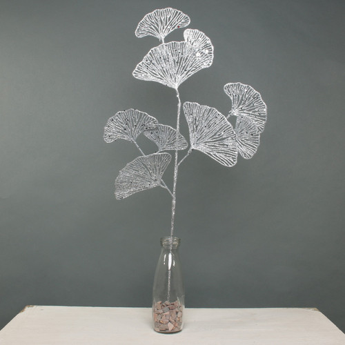 Silver Glitter Ginkgo Leaf Stem Silver Glitter Ginkgo Leaf Stem