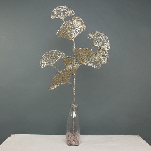 Gold Glitter Ginkgo Leaf Stem 