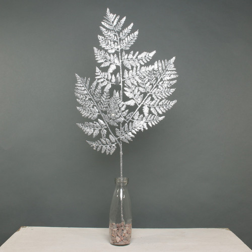 Silver Glitter Fern Leaf Stem Silver Glitter Fern Leaf Stem