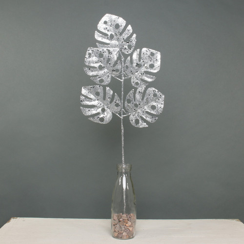 Silver Glitter monstera Leaf Spray Silver Glitter monstera Leaf Spray