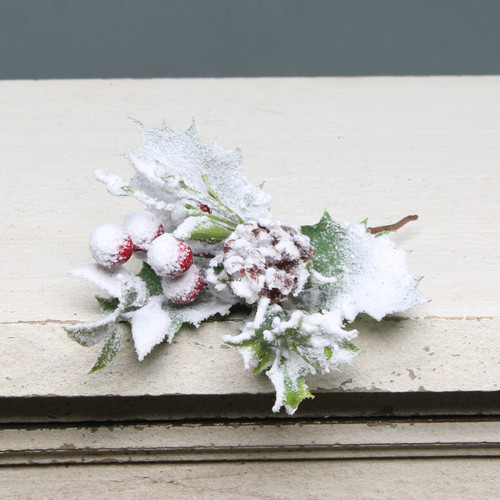 Holly, Cone & Red Berry Snowy Pick Holly, Cone & Red Berry Snowy Pick