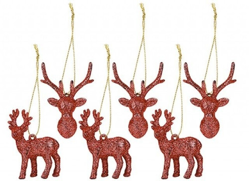 Set Of 3 Red Hanging Glitter Reindeer Decorations (2 assorted) Set Of 3 Red Hanging Glitter Reindeer Decorations (2 assorted)