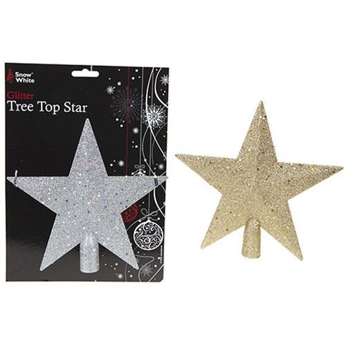 20CM GLITTER TREE TOP STAR ON CARD 3ASSTD COLOURS