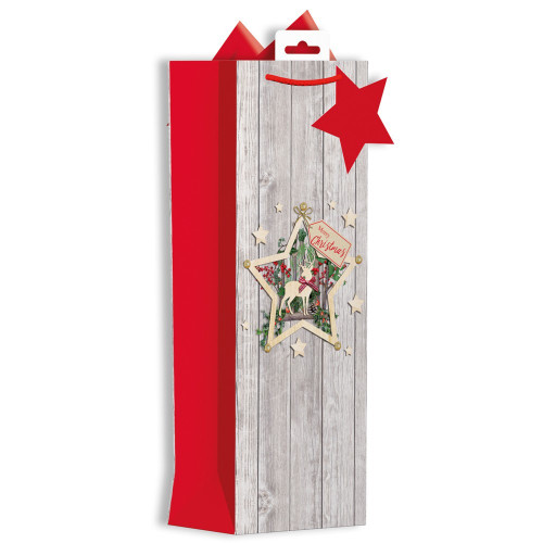 Wooden-Effect Christmas Bottle Bag