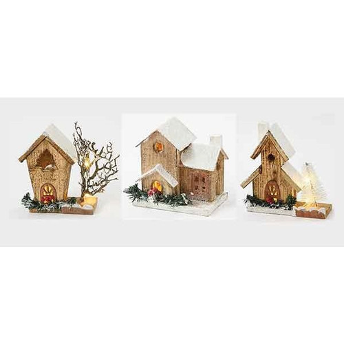 Christmas 3 Assorted Wood Led Light House 15 Cm
