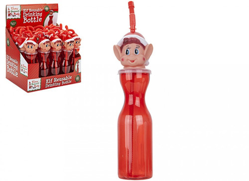 Red Elf Plastic Drinking Bottle (with flexi-straw) - 450ml Red Elf Plastic Drinking Bottle (with flexi-straw) - 450ml