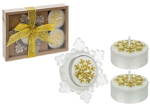 4 Piece Snowflake Candle And Holder Gift Set Gold Only