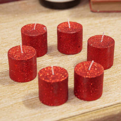 Red Glitter Votive Candles with Gift Box (Set of 6)