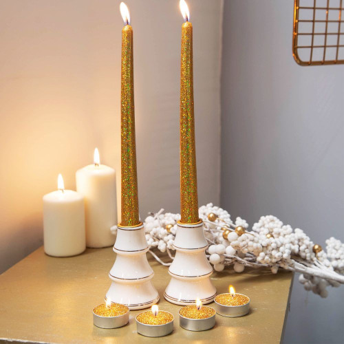 Set of 6 Gold Glitter Tealight & Dinner Candles Set of 6 Gold Glitter Tealight & Dinner Candles