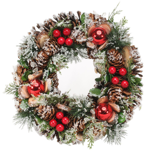 Snowy Red Bauble, Log Slices & Icie Drops Wreath (30cm) Snowy Red Bauble, Log Slices & Icie Drops Wreath (30cm)