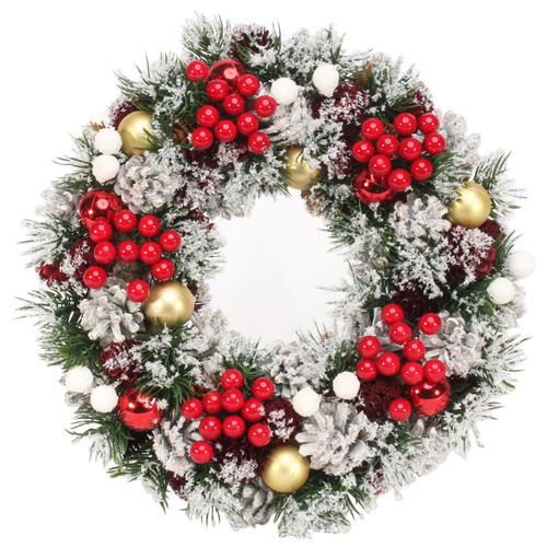 Snowy Gold Bauble & Red Berry Wreath (30cm)