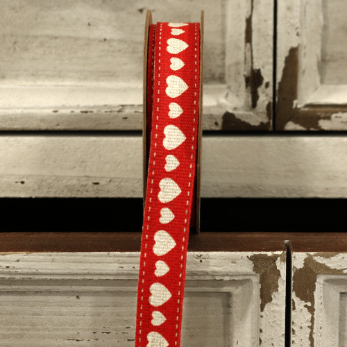 Red Hearts Linen Ribbon 15mm Red Hearts Linen Ribbon 15mm