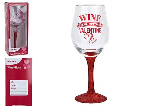 Valentines Wine Glass with Glitter Base