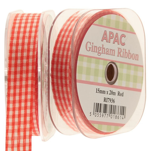 15mm Red Small Gingham Check Ribbon 15mm Red Small Gingham Check Ribbon