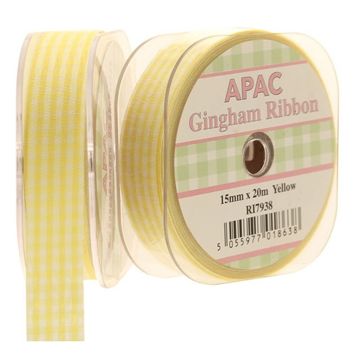 15mm Yellow Small Gingham Check Ribbon 15mm Yellow Small Gingham Check Ribbon