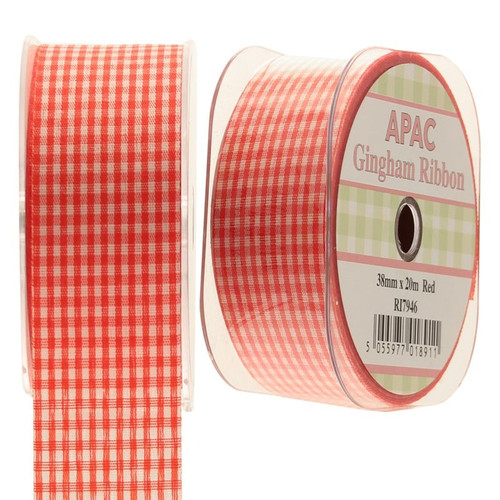 38mm Red Small Gingham Check Ribbon 