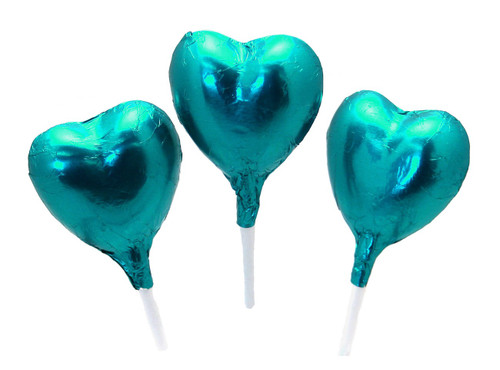 Turquoise Foil Chocolate Heart Lollipop Turquoise Foil Chocolate Heart Lollipop