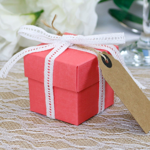 Coral Silk Square Favour Box Coral Silk Square Favour Box
