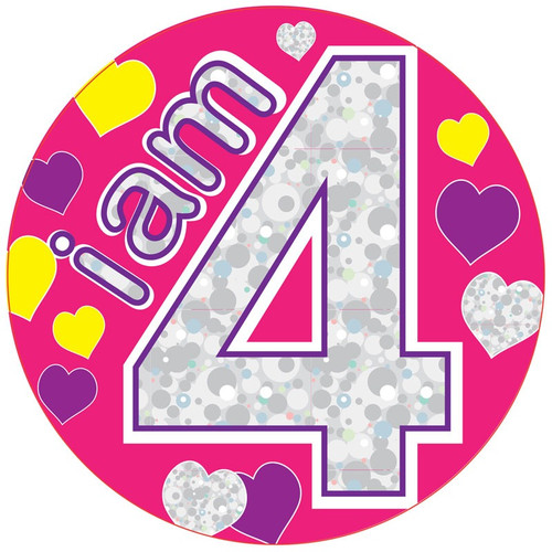 Jumbo I am 4 Hearts Birthday Badge Jumbo I am 4 Hearts Birthday Badge