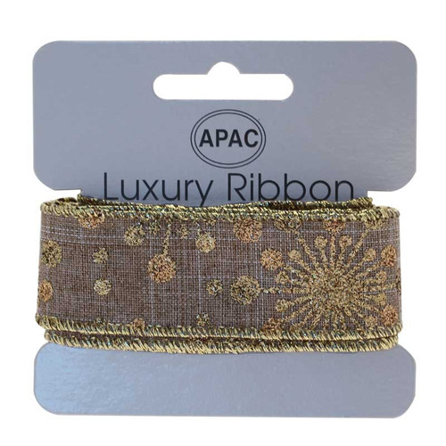 Light Brown with Gold Glitter Snowflakes Christmas Ribbon (30mm x 2m) Light Brown with Gold Glitter Snowflakes Christmas Ribbon (30mm x 2m)