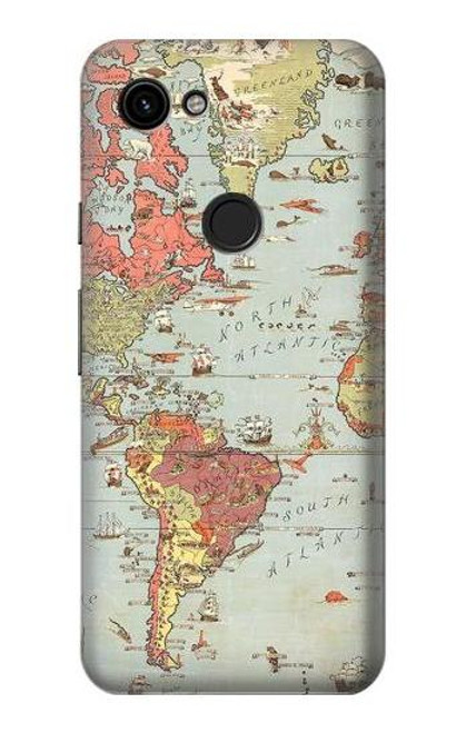 S3418 Vintage World Map Hülle Schutzhülle Taschen für Google Pixel 3a