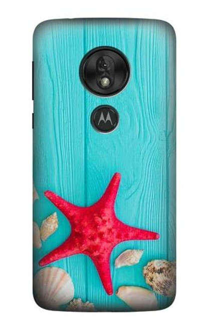 S3428 Aqua Wood Starfish Shell Hülle Schutzhülle Taschen für Motorola Moto G7 Play
