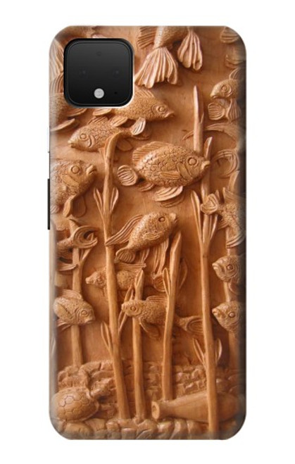 S1307 Fish Wood Carving Graphic Printed Hülle Schutzhülle Taschen für Google Pixel 4