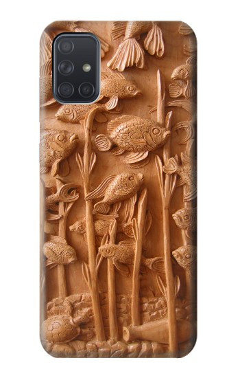 S1307 Fish Wood Carving Graphic Printed Hülle Schutzhülle Taschen für Samsung Galaxy A71