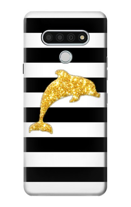 S2882 Black and White Striped Gold Dolphin Hülle Schutzhülle Taschen für LG Stylo 6