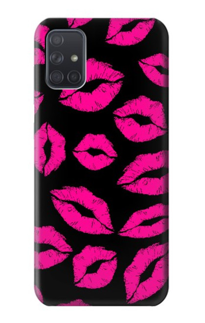 S2933 Pink Lips Kisses on Black Hülle Schutzhülle Taschen für Samsung Galaxy A71 5G
