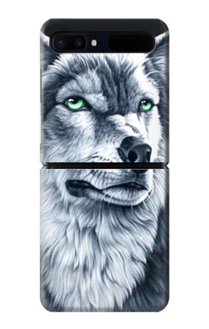 S0123 Grim White Wolf Hülle Schutzhülle Taschen für Samsung Galaxy Z Flip 5G