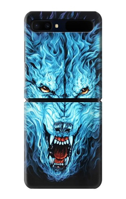 S0752 Blue Fire Grim Wolf Hülle Schutzhülle Taschen für Samsung Galaxy Z Flip 5G