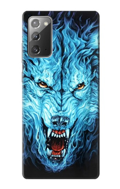 S0752 Blue Fire Grim Wolf Hülle Schutzhülle Taschen für Samsung Galaxy Note 20