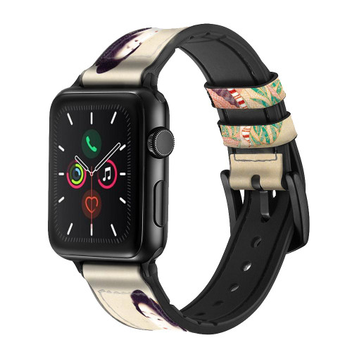 CA0116 Japan Art Kimono Leather & Silicone Smart Watch Band Strap For Apple Watch iWatch
