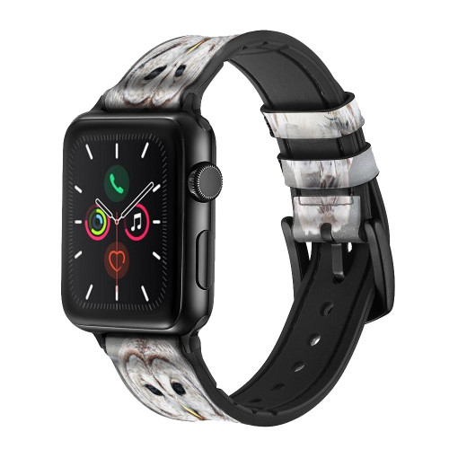 CA0175 Snowy Owl White Owl Leather & Silicone Smart Watch Band Strap For Apple Watch iWatch