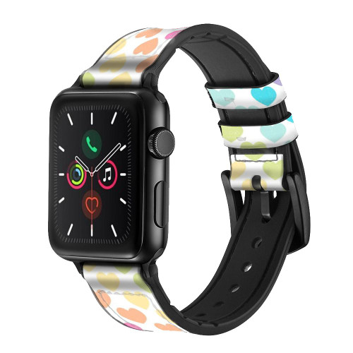 CA0791 Colorful Heart Pattern Leather & Silicone Smart Watch Band Strap For Apple Watch iWatch
